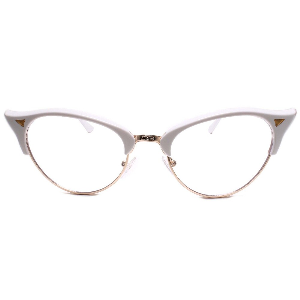 Classy Elegant Retro Cat Eye Style Clear Lens Eye Glasses Gold & White Frame - Picture 4 of 4